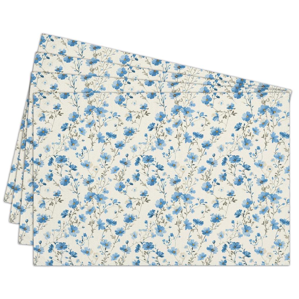 Cotton Linen Waterproof Placemats Set of 4, Daisy Floral Dining Mat Table Mats Decor