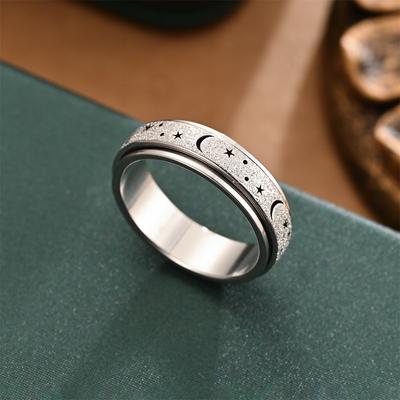 Anneaux Arc-en-ciel Lune Étoile pour l'Anxiété pour Femmes Hommes Acier Inoxydable Anneau Fidget Anneau Spinner Soulagement du Stress