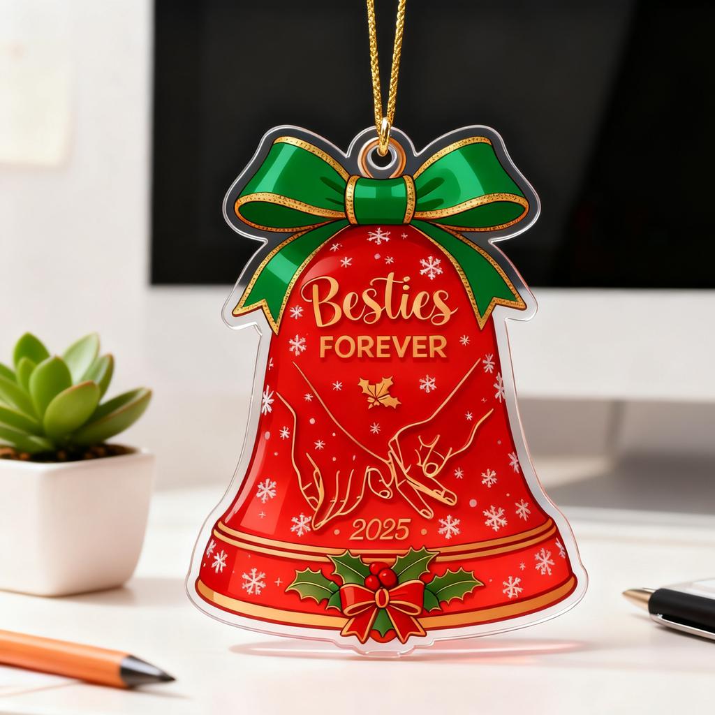 8*8cm Forever Best Friends Ozdoba Dzwonek Świąteczny, Płaski Akrylowy Wisiorek na Choinkę