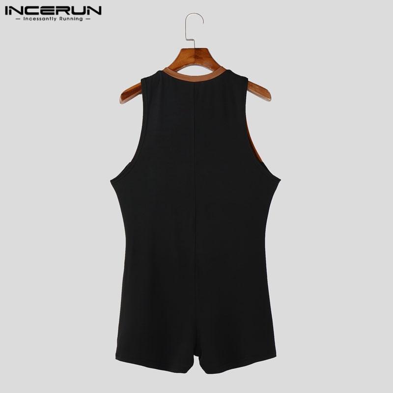 INCERUN Men Sleeveless Letter Print Homewear Skinny Jumpsuits Romper One Piece Suit