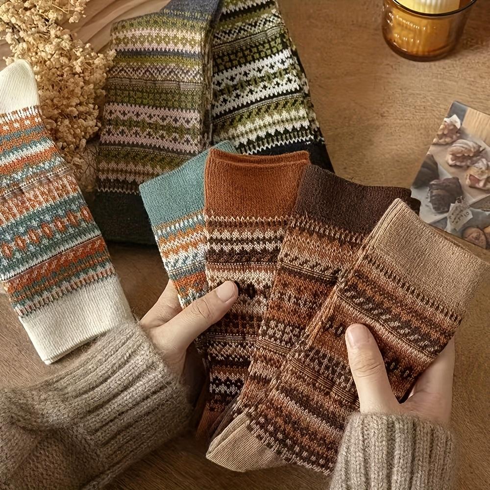 [7 Pairs Thermal Socks] 7 Pairs Women's Thermal Socks | Soft, Warm, Mid-Calf Length, Ethnic Geometric Pattern | Hand Wash Only, Casual & Formal Wear
