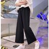 1116 Spring/Summer Wide-Leg Pants for Women, Solid Color High-Waist Loose Drapey Casual Straight-Leg Versatile Nine-Point Pants