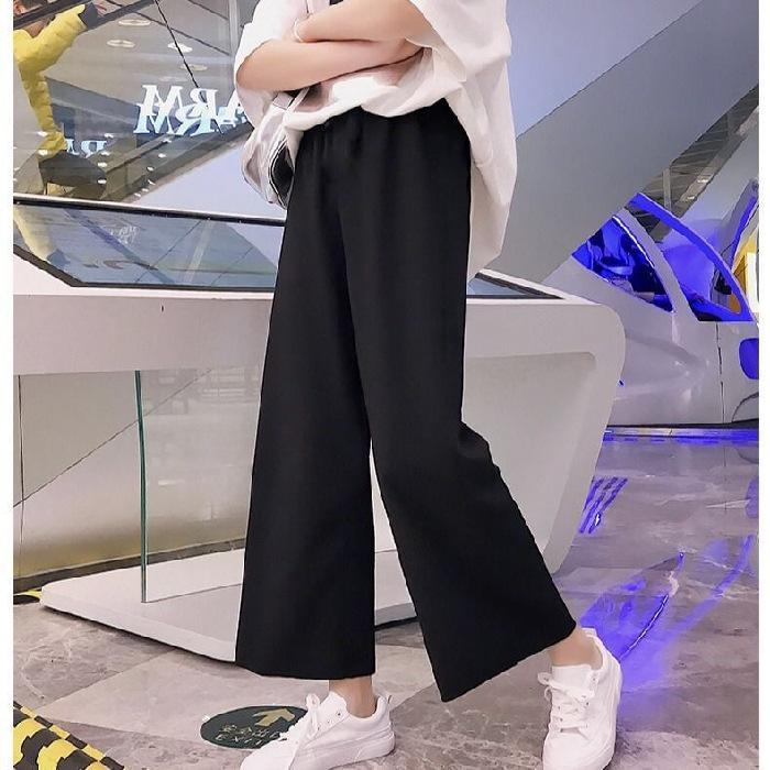 1116 Spring/Summer Wide-Leg Pants for Women, Solid Color High-Waist Loose Drapey Casual Straight-Leg Versatile Nine-Point Pants