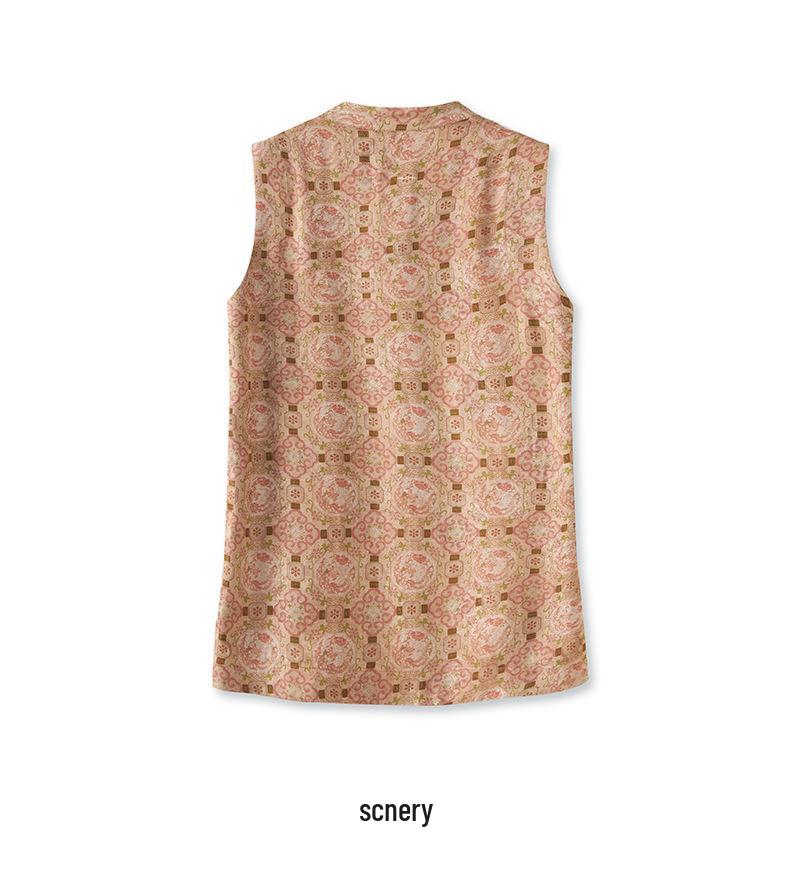 Xiangyunsha Sleeveless Cheongsam Vest - Women's Retro National Style Summer Top