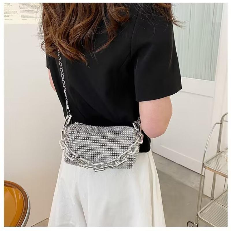 Summer Small Bag Women's Bag New Trend Personalized Colored Diamond Pillow Bag Chain Shoulder Bag Personalized Messenger Bag