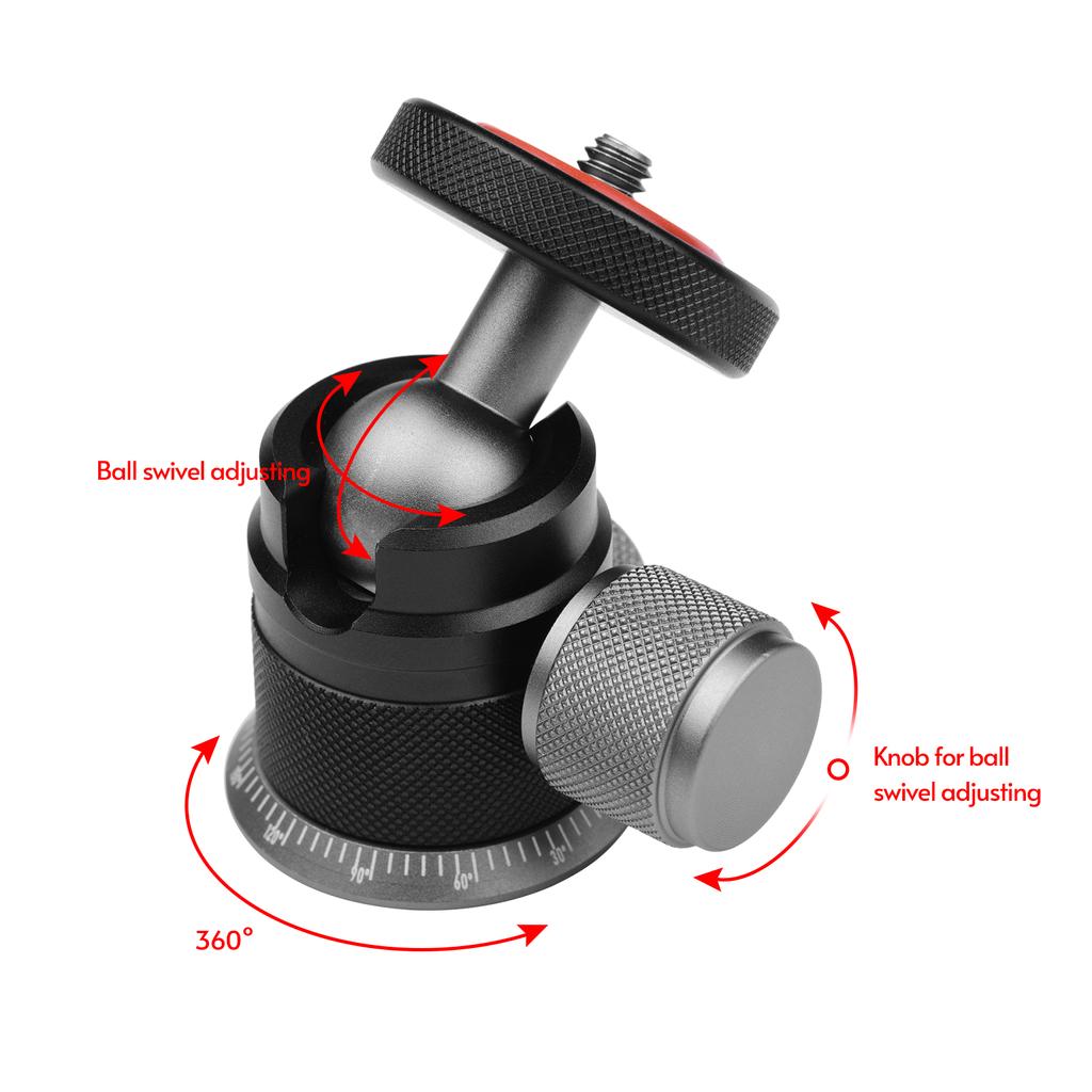 Andoer Aluminum Alloy Tripod Ball Head Mount Panoramic 360 Degrees  Swivel 180 Degrees  Flip with Scaled Base