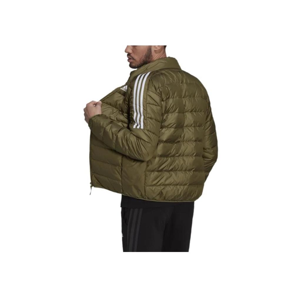 Adidas Essentials Logo Print Striped Stand Collar Long Sleeve Down Jacket Men Outerwear Olive GT9168