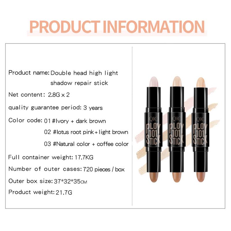 Color Makeup Double Head Concealer Stick Three-dimensional Trim Brightening Face Highlight Concealer Pen Color Trim Stick