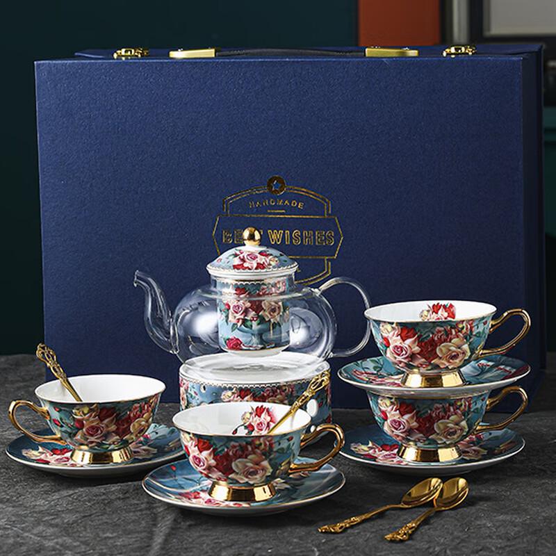 

Juns Qishi WJ Фарфор Гу Роскошный Кофейный и Чайный Сервиз 4 Cups, 4 Saucers, 4 Spoons, 1 Teapot