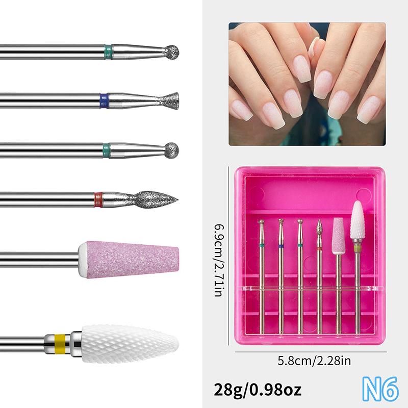 6pcs/box Quartz Diamond Sand Nail Files Drill Cuticle Polishing Bit Nail Grinding Head Electric Manicure Set Nail Art Tools