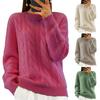Women Sweater Round Neck Long Sleeve Twist Texture Knitting Tops Solid Color Loose Fit Retro Pullover Tops