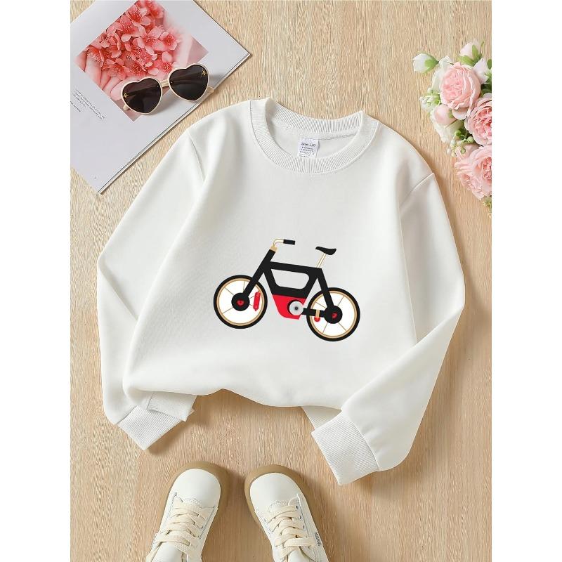 European sizes Kids' Black Round-Neck Hoodie with Red Wheel & White Print - Soft Machine-Washable Spring/Fall Casual Wear Suitable for & Teen Kids
