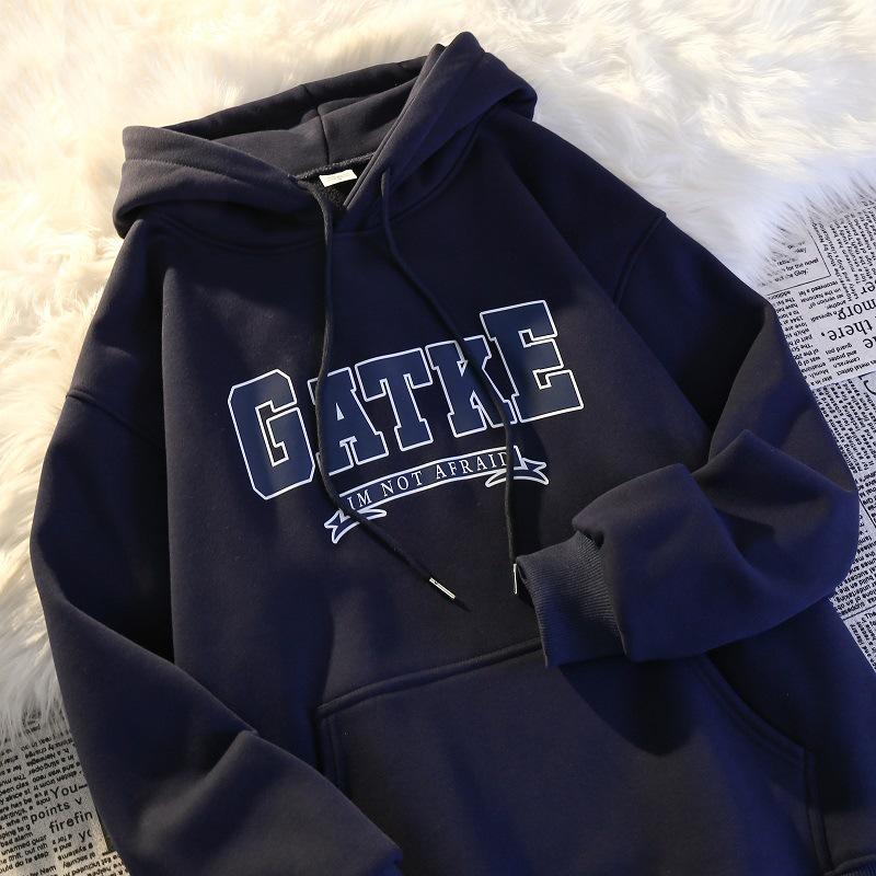 

Тяжелый универсальный худи мужской осенне-зимний флис утолщенный новый свободный оверсайз пальто топ тренд M тёмно-синий