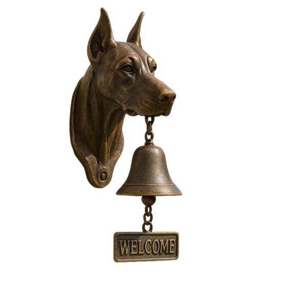 Dog Welcome Bell Doberman Bulldog Door Bell with Welcome Sign Retro Shopkeepers