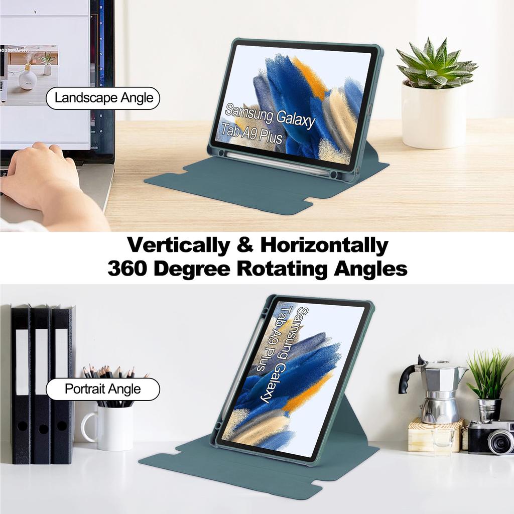 360°rotary Leanter Cover for Samsung Galaxy Tab A9 Plus SM-X216 SM-X210 SM-X218 Tablet Transparent Silicone Keyboard Case