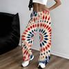 Women Plus Size Loose Straight Leg Full Length Pants Red White Blue Star Stripe Printed