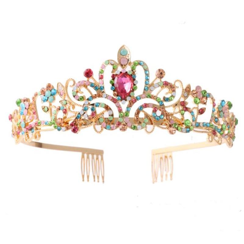 Baroque Champagne Crystal Wedding Crown Princess Bridal Tiaras Comb Headband Birthday Dance Headdress Girls Diadem Hair Jewelry