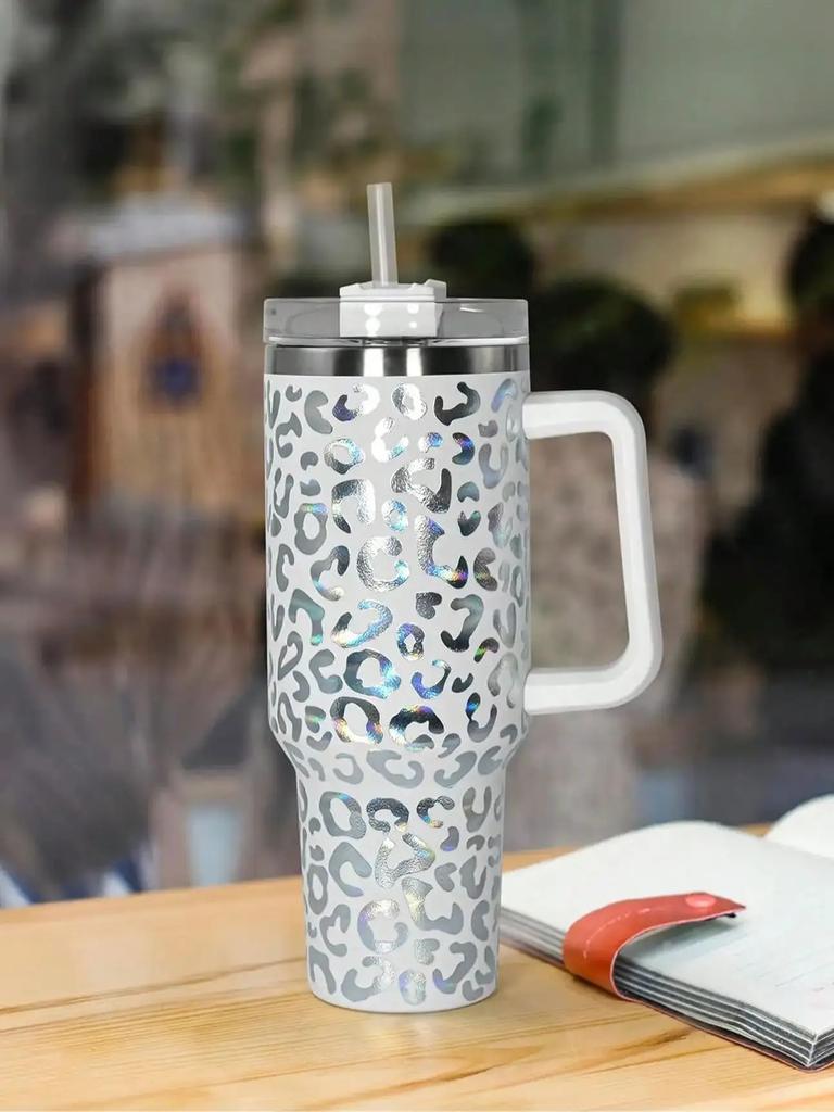 Leeseph Becher mit Henkel und Strohhalm, 100 % auslaufsicherer Reisebecher, doppelwandiger, vakuumisolierter Kaffeebecher aus Edelstahl