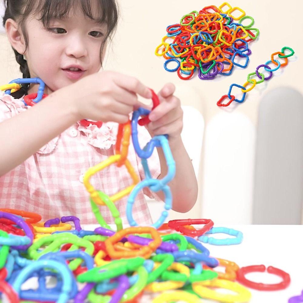 35/70PCS Multicolor Geometric Linking Chains Multi-function Chain Buckle Ring  Kids Toy