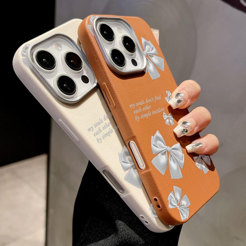 Cute Bowknot Print Leather Texture Slim Magnetic Case For iPhone 16 Pro Max 15 14 Pro 13 12 11 for MagSafe Shockproof TPU Soft Matte Phone Cover