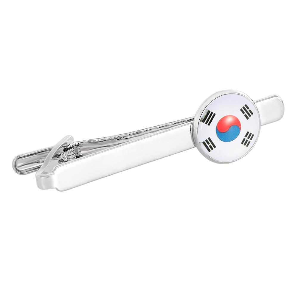 Funny UK USA, Australia, Germany, France, South Korea, Canada Flag Cabochon Tie Clip Mens Formal Jewelry