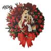 Artificial Holiday Wall Decor with Red Berries 2D Flat Wooden Nativity Christmas Wreath Little Jesus Holly Family Front Indoor Outdoor Mantel