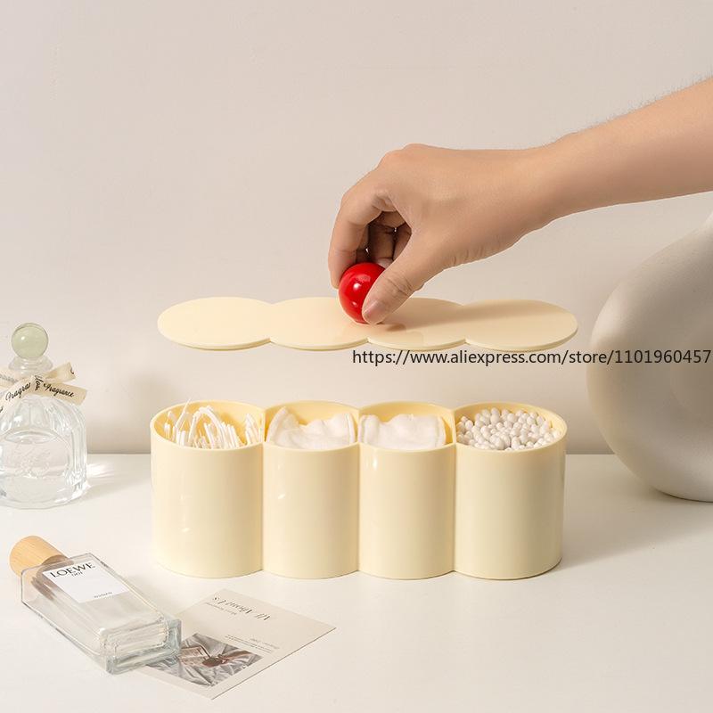 Makeup Remover Cotton Swab Can Desktop Dust-Proof Covered Storage Box Dressing Table Makeup Brush Holder Nordic Style