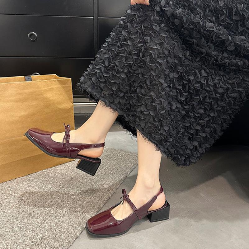 Fashion New Sandals Women Low-Heeled Shoes with Strap Low-heeled Rome Slides Fabric PU Rubber Patent Hoof Leather Sandals Women Low-