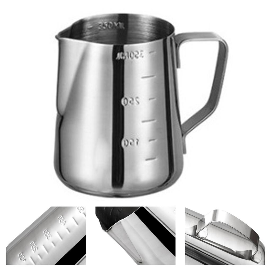 Frothing Cup 350ML Food Grade Stainless Steel Anti Slip Handle Milk Frother Pitcher with Scale