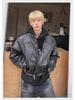 2024 Retro White Leather Motorcycle Jacket with Shoulder Pads - Unisex Street Style