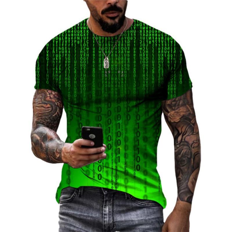 Nuova T-shirt da Uomo Tecnologia Motivo Digitale Street Hip Hop Trend Top Girocollo Personalità Moda Casual Manica Corta Abbigliamento