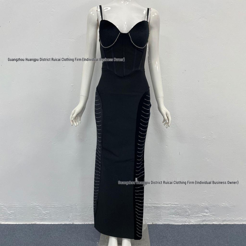 Europäisch-amerikanischer Stil Sexy Tief ausgeschnittenes Bandagen-Abendkleid mit Strasssteinen