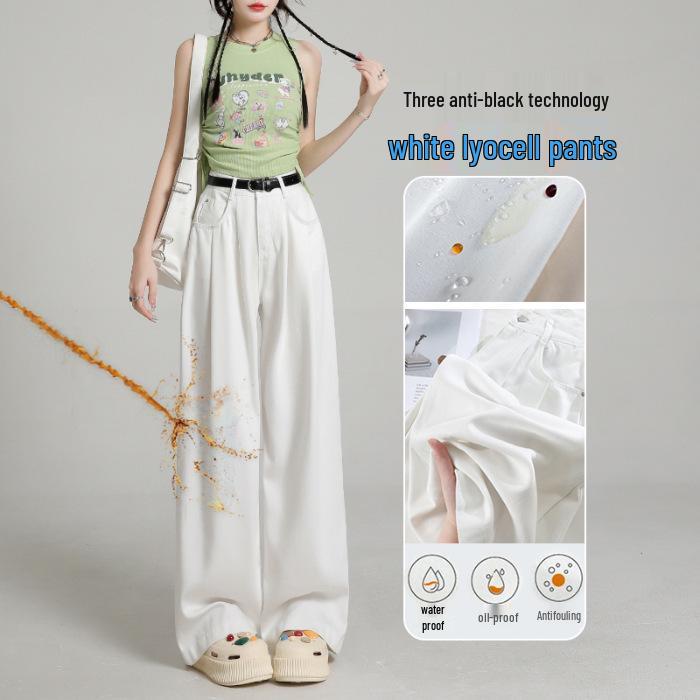 Women s White Tencel Wide-Leg Jeans - High-Waisted, Slimming, Summer Style XL