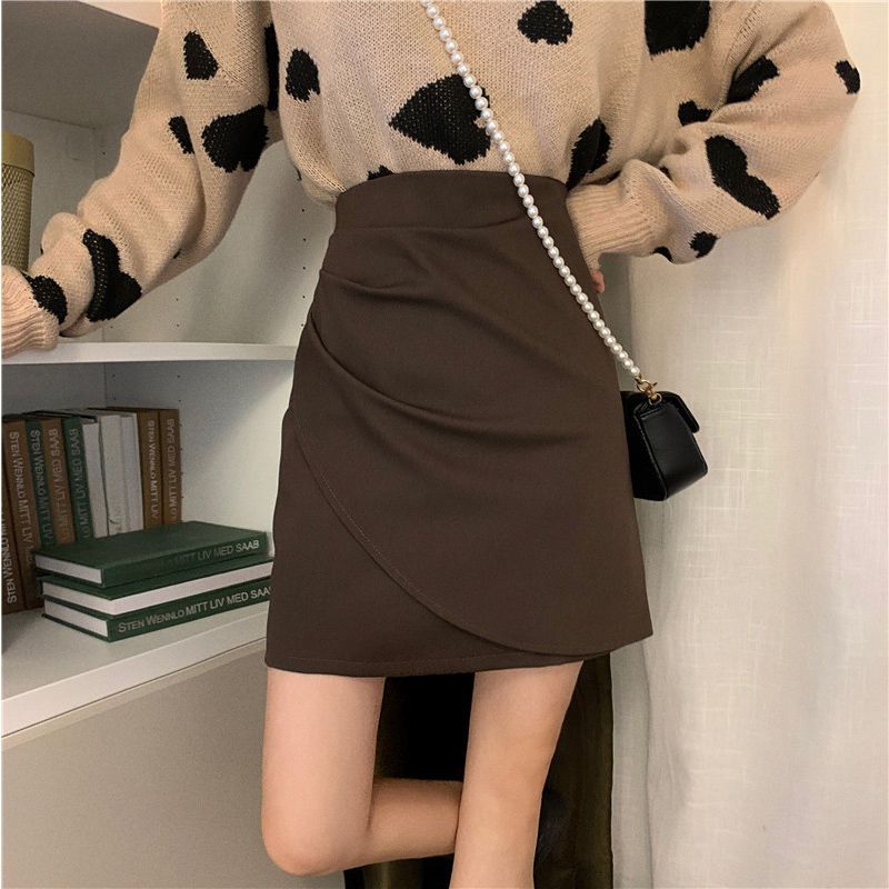 Female Clothing Irregular Bag Hip Skirts Spring Autumn High Waist A-Line Basic Solid Color Chic Folds Asymmetrical Mini Skirts