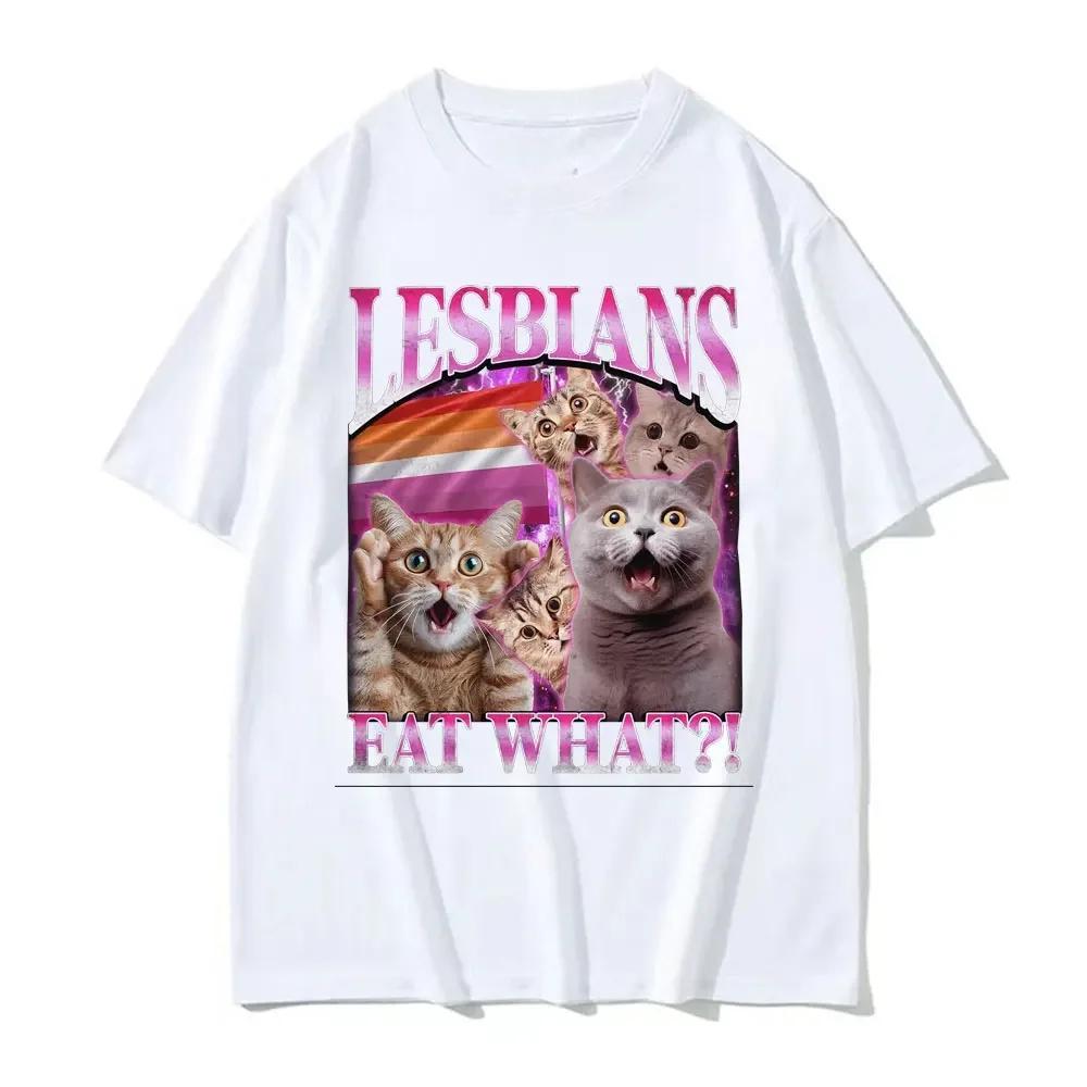 Tee Shirt Short Sleeved Round Neck Y2k Tshirt Men Clothing New in Top Tees Mens TShirt Camisetas Lesbians Eat What Cat Meme 4XL
