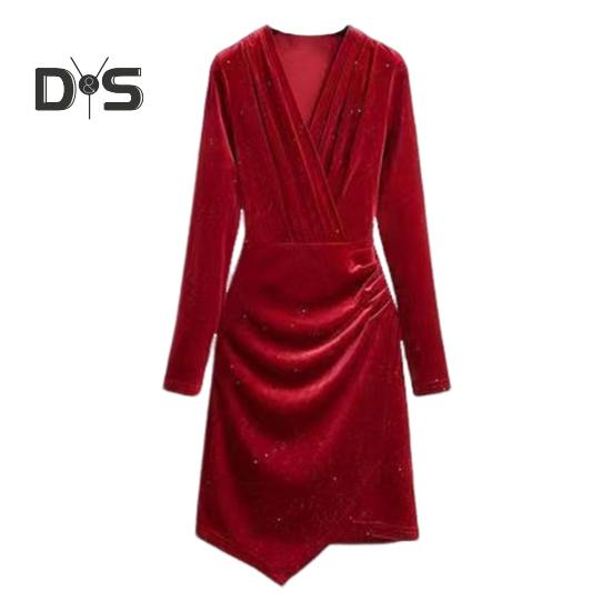 Ženy Krátké šaty Výstřih do V Dlouhé rukávy Skládaný Pure Color Slim Fit Pochva Nepravidelný lem OL Dojíždění Párty Ples Mini šaty Večerní akce