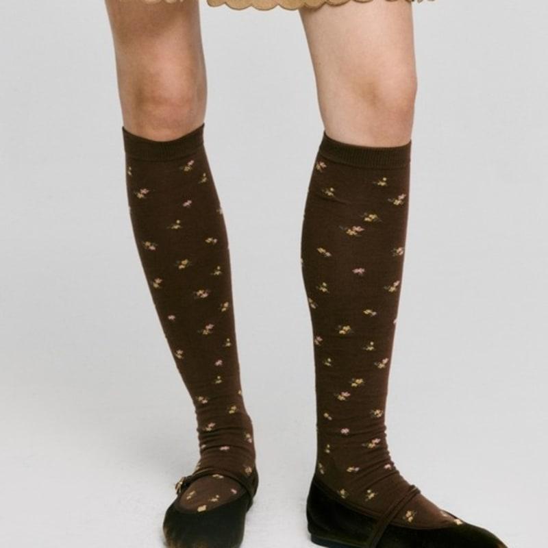 DEPOUND flower pattern knee socks - brown