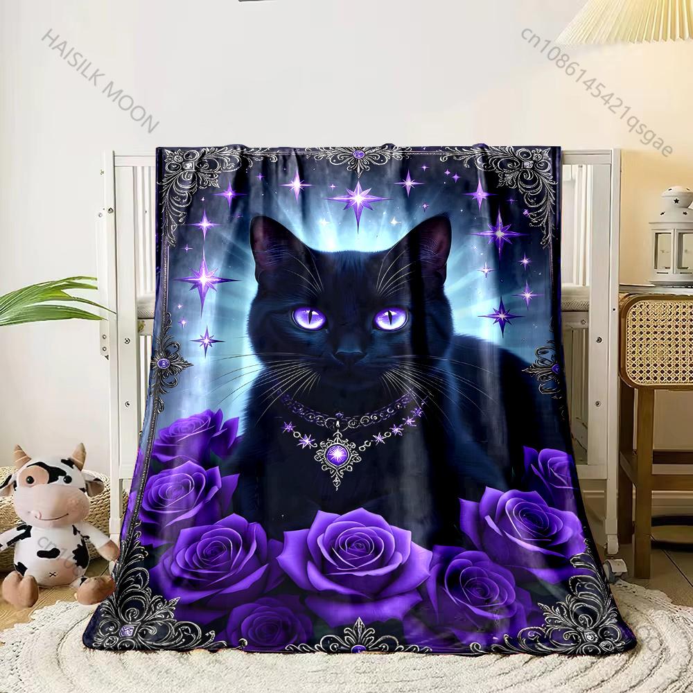 

1PC Black cat with purple eyes Print Adult Children Warm Blankets Home Travel Car Soft Comfortable Suitable for all seasons 75x100cm