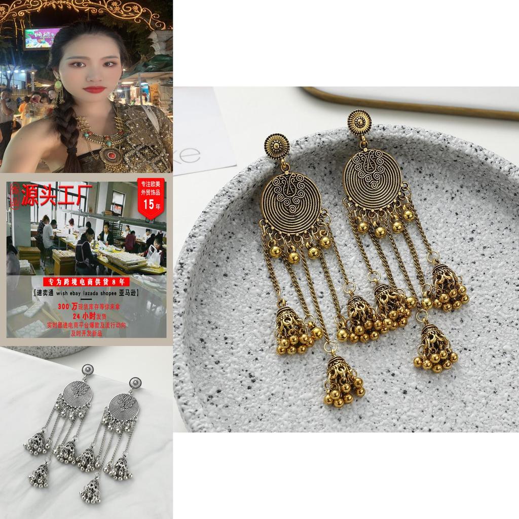 Ethnic Bohemian Long Dangle Earrings With Alloy Floral Design For Women