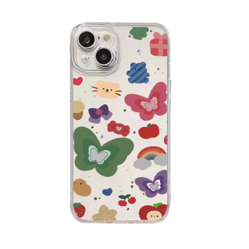 Painted Illustration Butterfly Rainbow Suitable for Apple 16promax Mobile Phone Case 17 Fine Hole All-inclusive Iphone12 Transparent