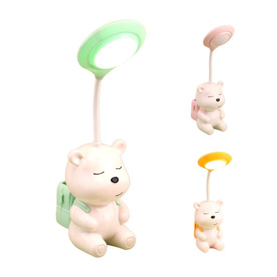 Cartoon Backpack Bear Desk Lamp USB Rechargeable Flexible Gooseneck Table Reading Light Home Office Bedroom Bedside Night Light