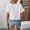 Women Summer Ruffles Short Sleeve O Neck Back Button Solid Color Pullover Shirt Top
