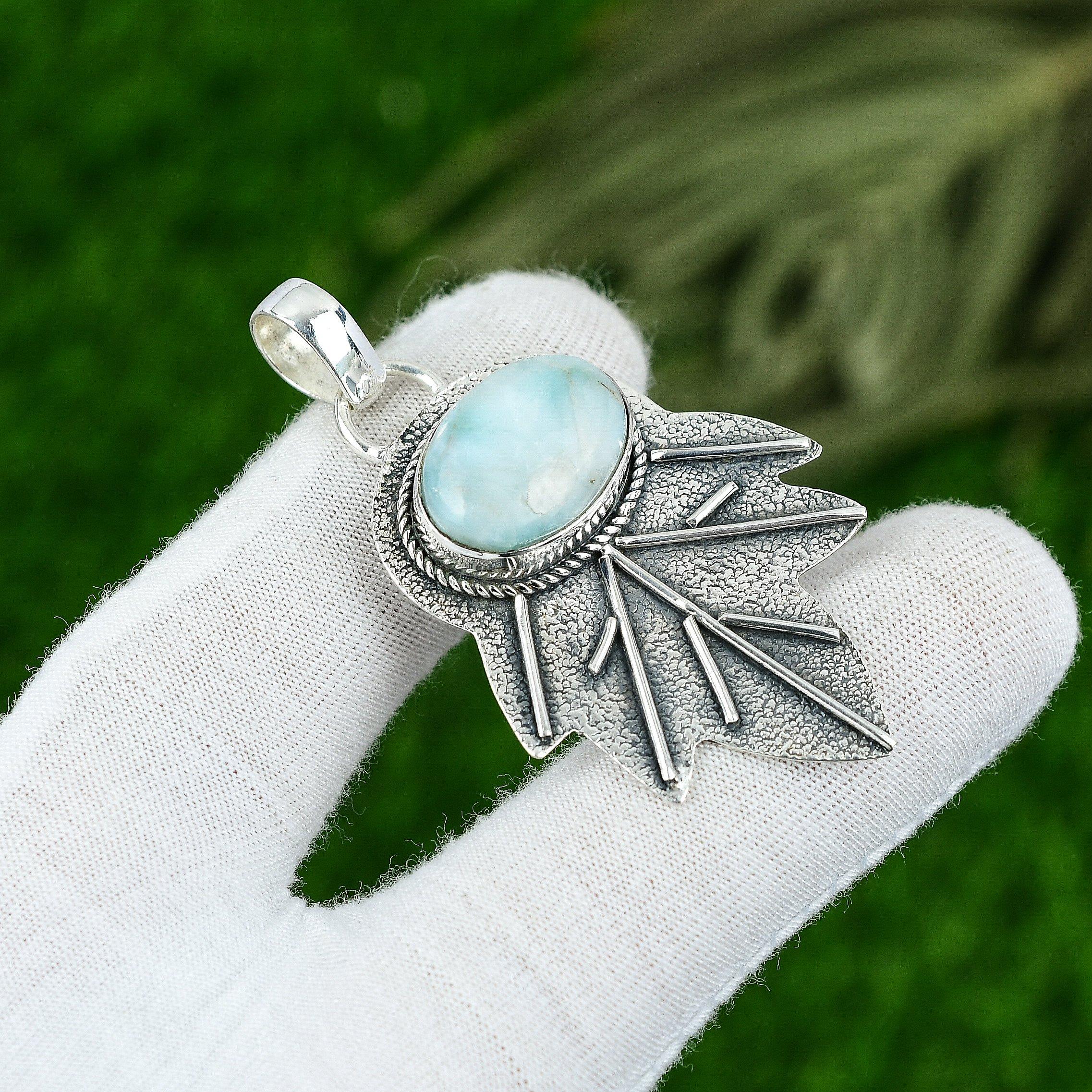 

Natural Larimar Gemstone Pendant 925 Sterling Silver Indian Jewelry For Girls