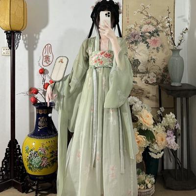 Dámský denní oblek Hanfu ve stylu dynastie China Tang s výšivkou na hrudi a prvky Han