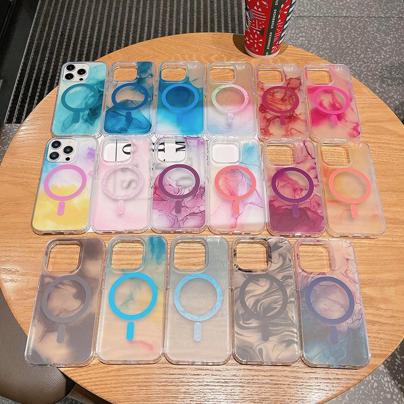 Mobile Phone Case for IPhone15pro Series Magnetic Anti-fall IMD Skin Feel Camouflage Color