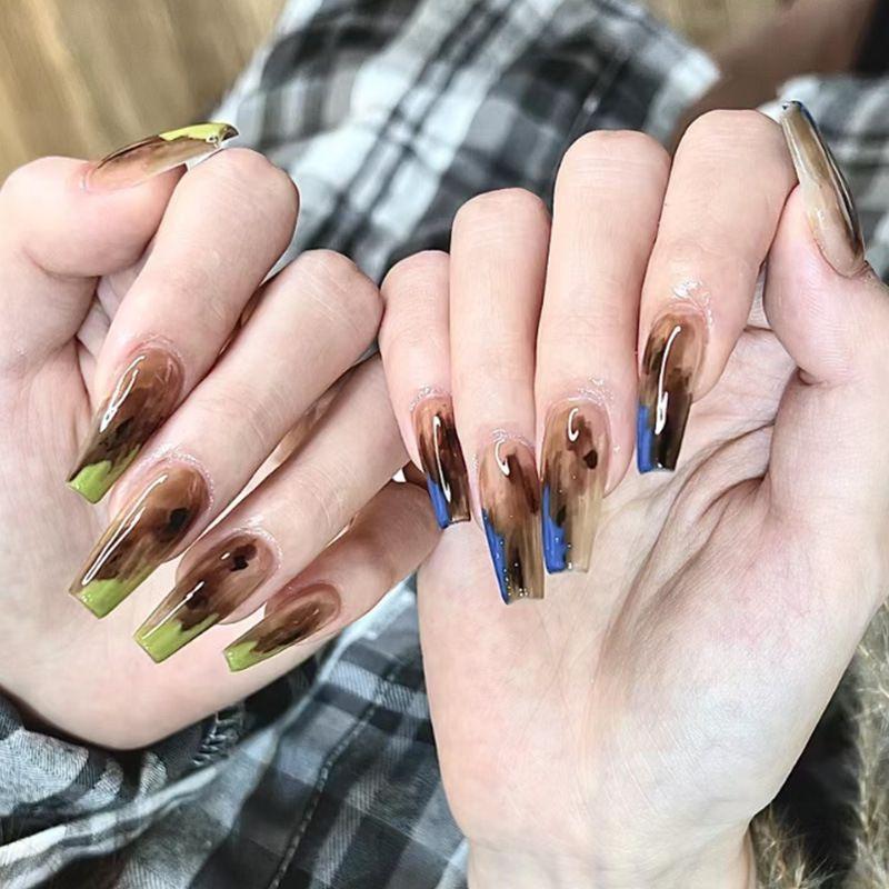 

Стойкие наклейки для ногтей Персонализированные Граффити Цветущий Белый Синий Зеленый Янтарный Модный Ветер Мандариновая Утка Накладные Ногти Съемные American Amber-Long