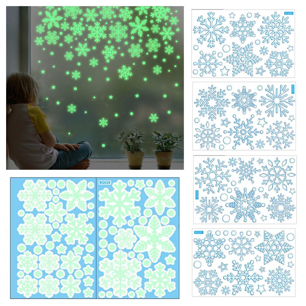 DIY Shopwindow Snow Stickers Green Silver Luminous Snowflakes Decals Glass Windows Door