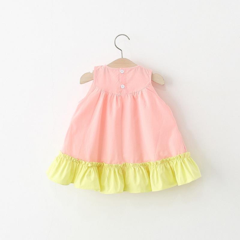Summer Girls Sleeveless Cotton Princess Dress With Bow Hem Spliced Design Cute Casual Party Sundress For Kids