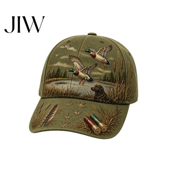 Berretto da Pesca Vintage Versatile per Esterni, Cappellino da Baseball con Stampa Cane e Anatra, Cappellino Traspirante con Stampa Assorbi-Umidità Regolabile per