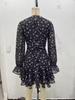 2025 Autumn/Winter European Women's Waist-Cinching Printed Long-Sleeve Dress